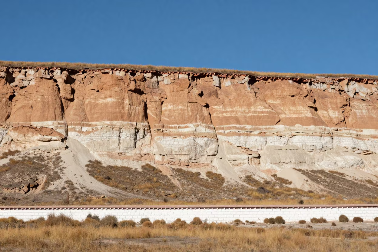 Fossil Layers on Cliff Face in Norbulingka Lhasa in in Norbulingka, Lhasa