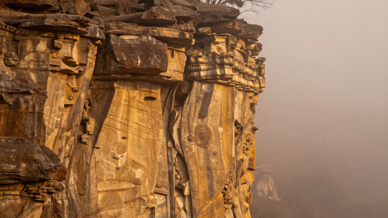Fossil Layers in Golden Mist Near Boudhanath in near Boudhanath, Kathmandu
