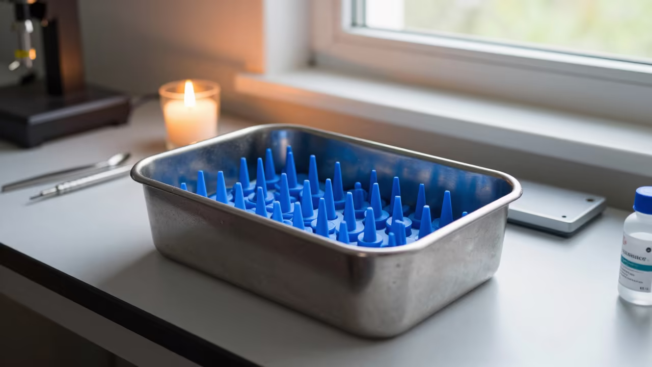 Fossil Prep Lab Instrument Protectors at Dusk in in a fossil prep lab near Novara