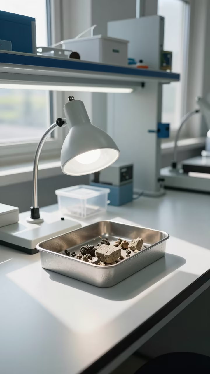 Fossil Prep Lab Lamp Handle Bin Midday in in a fossil prep lab near Nampo
