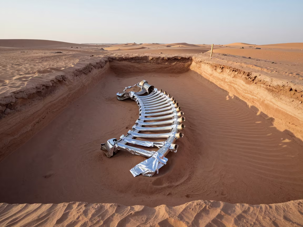 Fossil Rib Cage Stabilized with Foil in Abu Dhabi Desert Trench in in Abu Dhabi