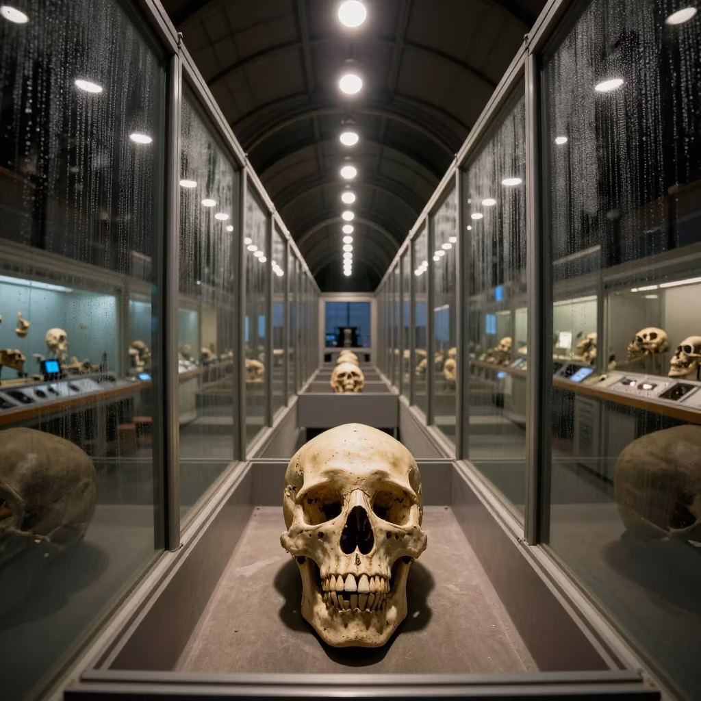 Fossil Skull on Cart in Turin Observatory in inside an observatory control room near Turin