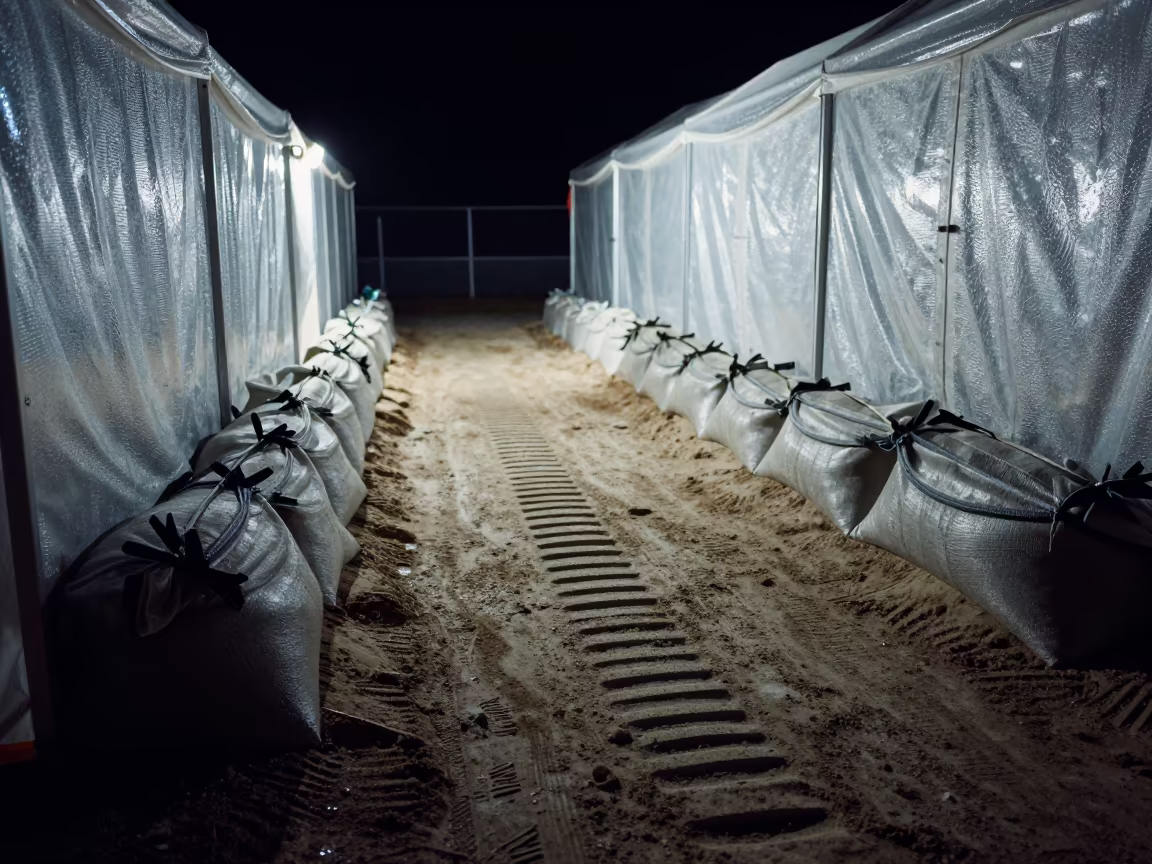 Fossil Trackway Cast on Winter Night Platform in on a wind-scoured research platform in Ohio