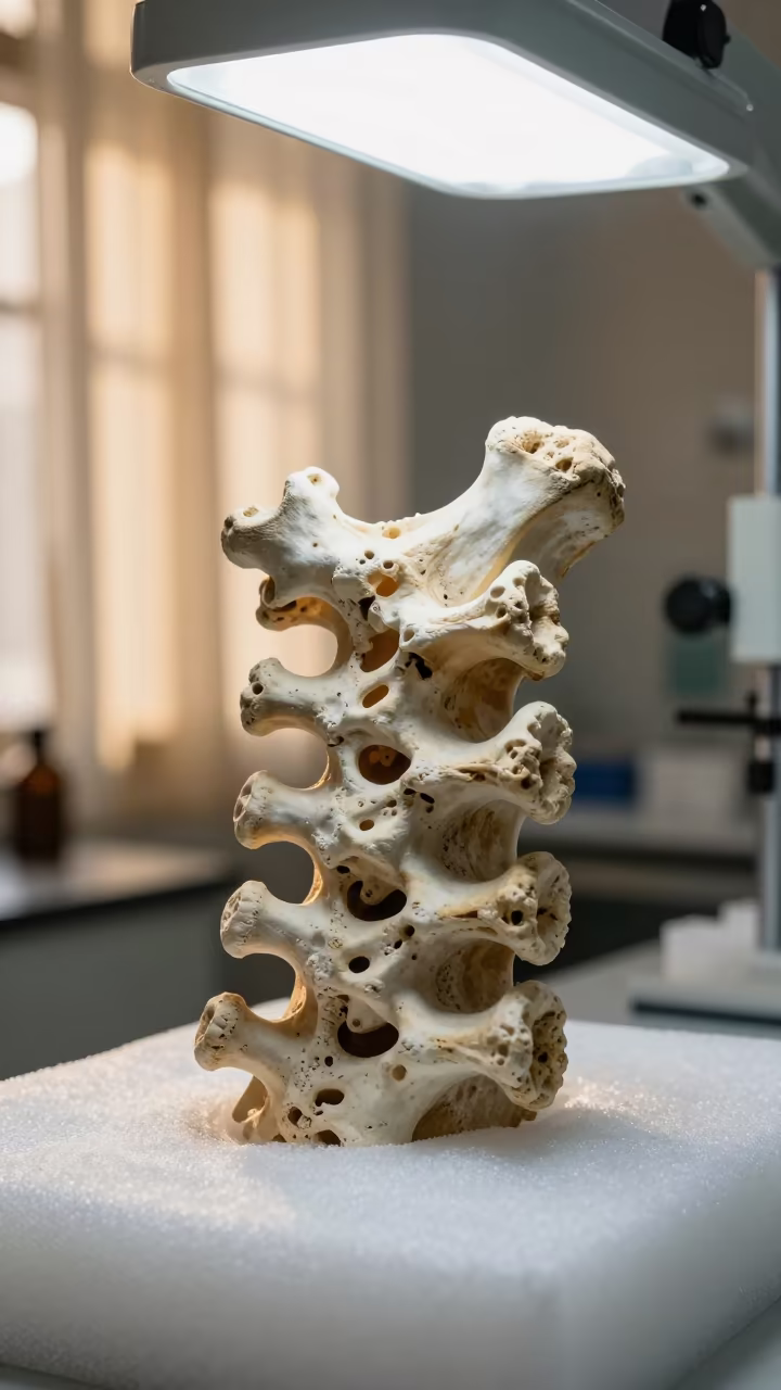 Fossil Vertebra in Mansoura Lab Light in inside a university research lab in Mansoura