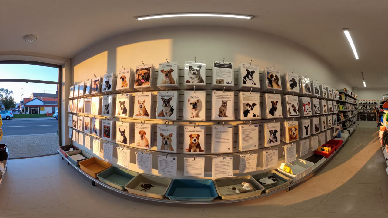 Foster Care Reminder Wall in Coimbra Pet Store in inside a pet store aisle in Coimbra