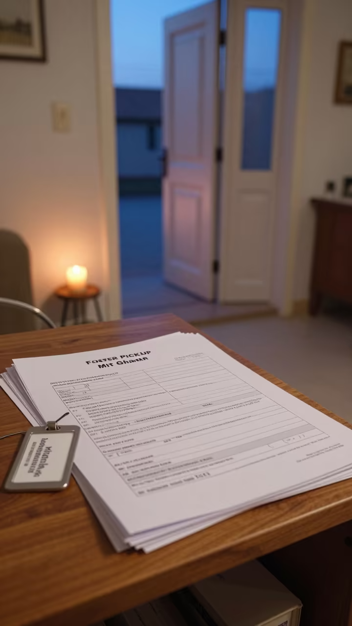 Foster Pickup Forms on Shelf Near Doors in inside an adoption room near Mit Ghamr
