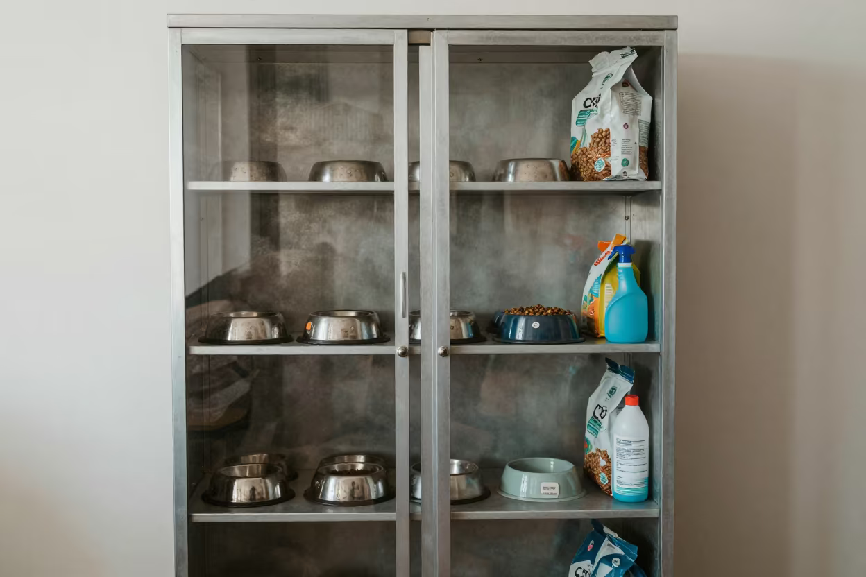 Foster Supply Cabinet After Morning Feeding in inside an adoption room in Coro