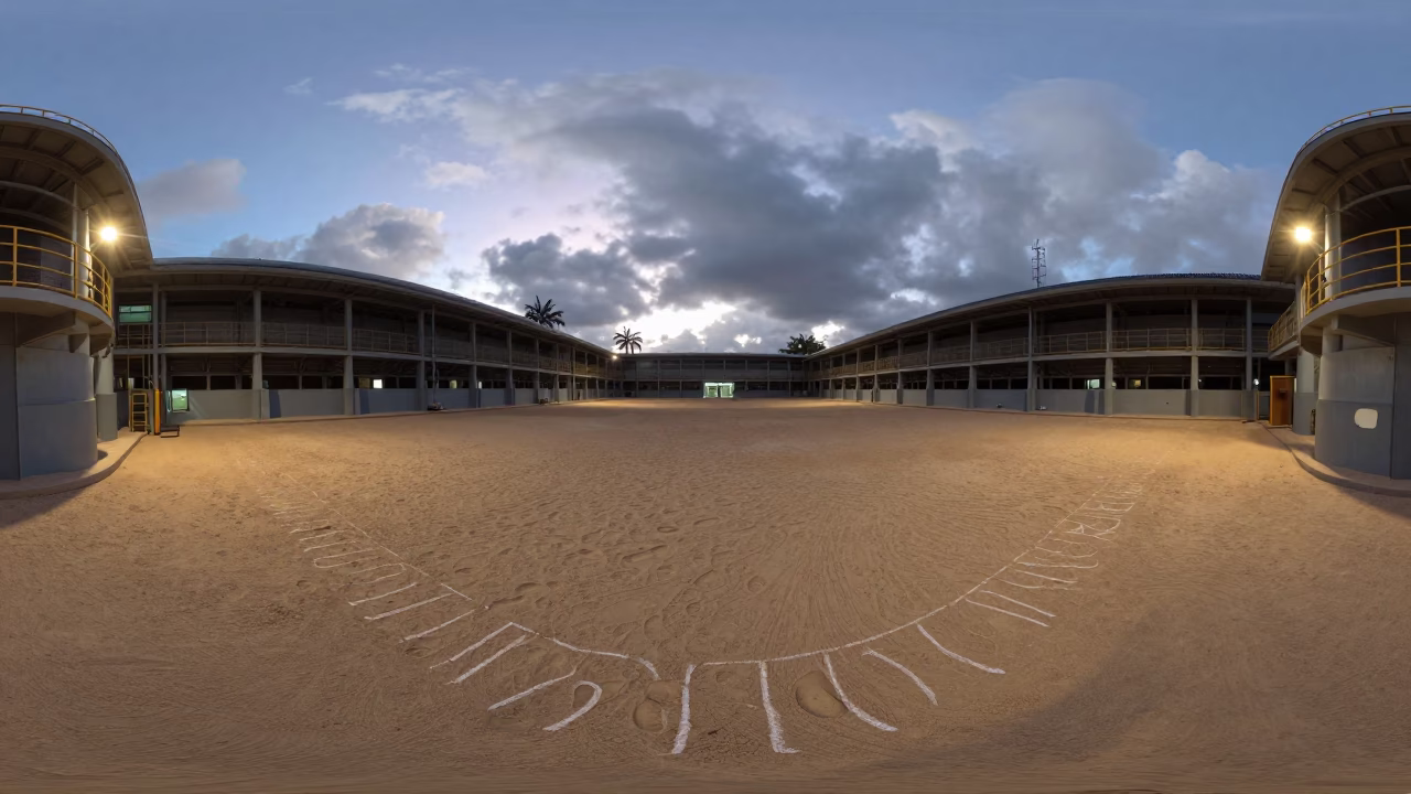 Foundry Mold Floor with Footprints and Chalk Numbers in in a turbine hall near Victoria Seychelles