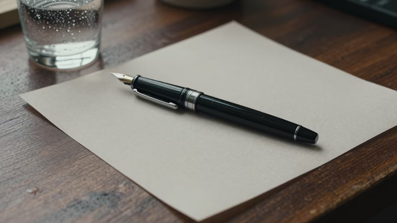 Fountain Pen on Parchment Workbench Istanbul in on a wooden workbench in Istanbul