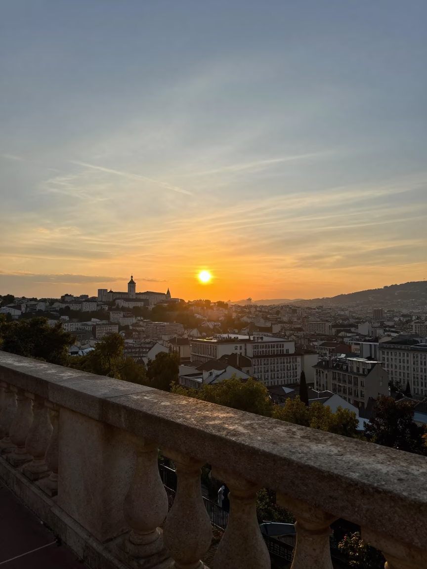 Fourviere Hill in Lyon at As The Sun Drops Toward The Horizon in in Lyon, France
