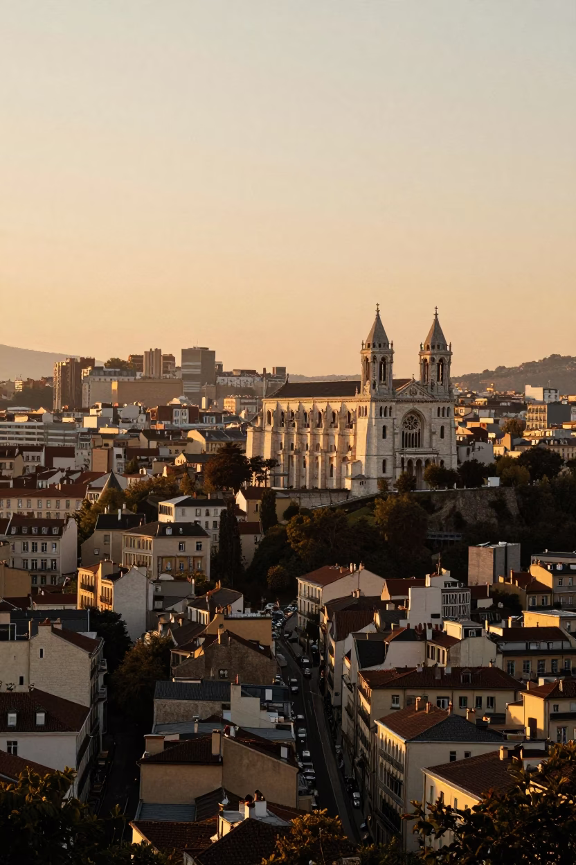 Fourviere Hill Overlooking Basilica And City Streets in Lyon in in Lyon, France