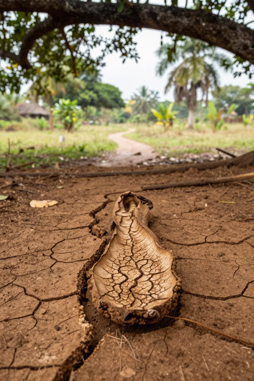 Fractal Cow Pat Veins on Cracked Earth in along a game trail in Benin