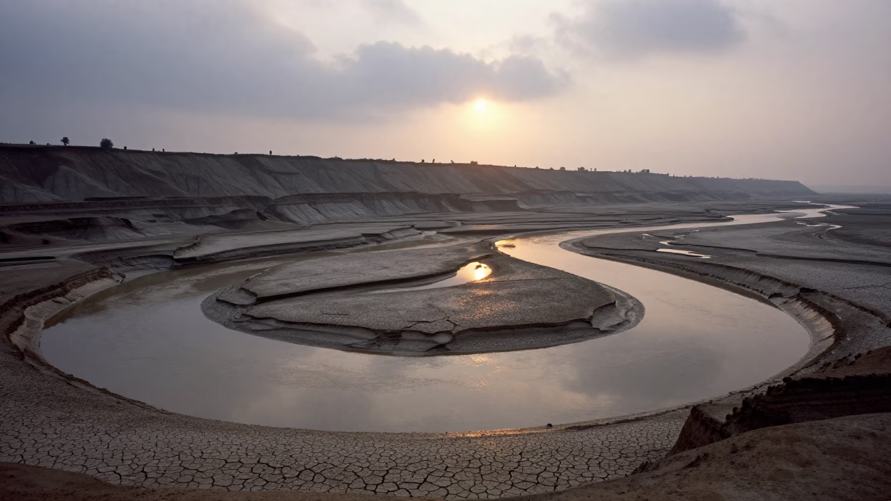Fractal Delta Drying Mud Nautical Dawn Miraflores in from a ridge above layered foothills near Miraflores, Lima