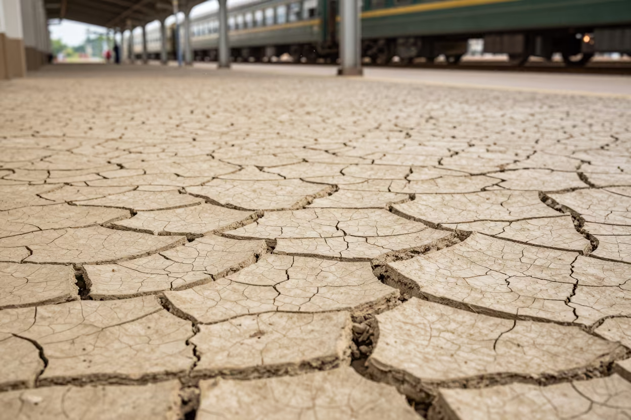 Fractal Dried River Bed Patterns in Train Terminal in inside a restored train terminal near Port Harcourt
