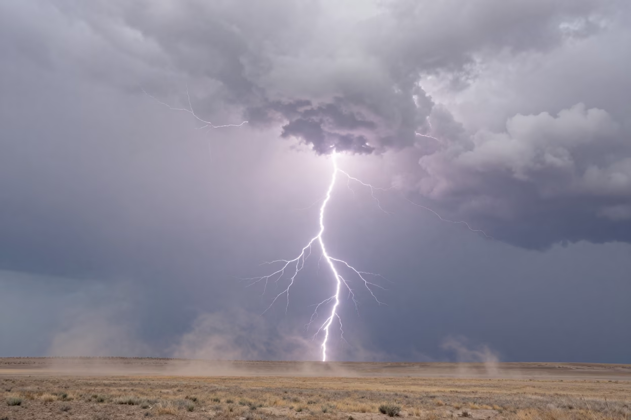 Fractal Lightning Beneath Wyoming Clouds in beneath fast-moving cloud bands in Wyoming