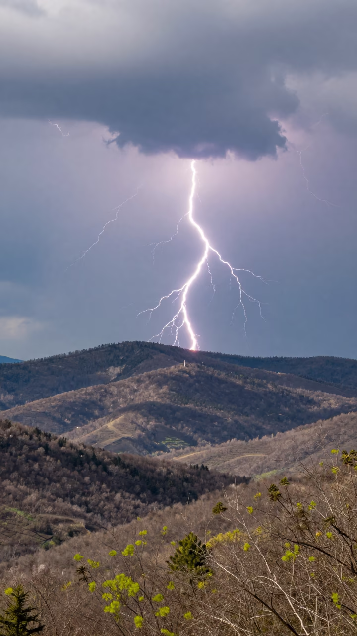 Fractal Lightning Strike Over Tennessee Mountains in in Tennessee
