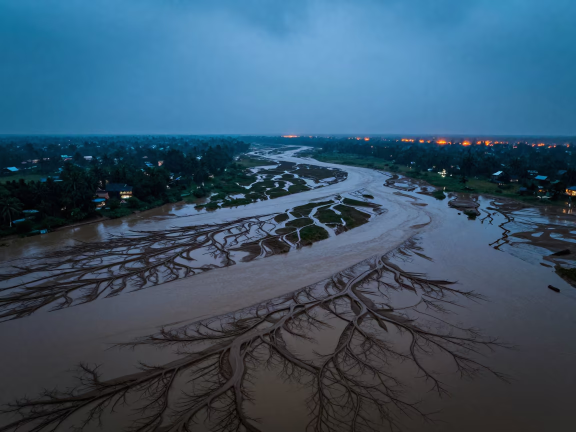 Fractal Mud Delta Patterns in Cambodian Valley in across a wide valley floor in Cambodia