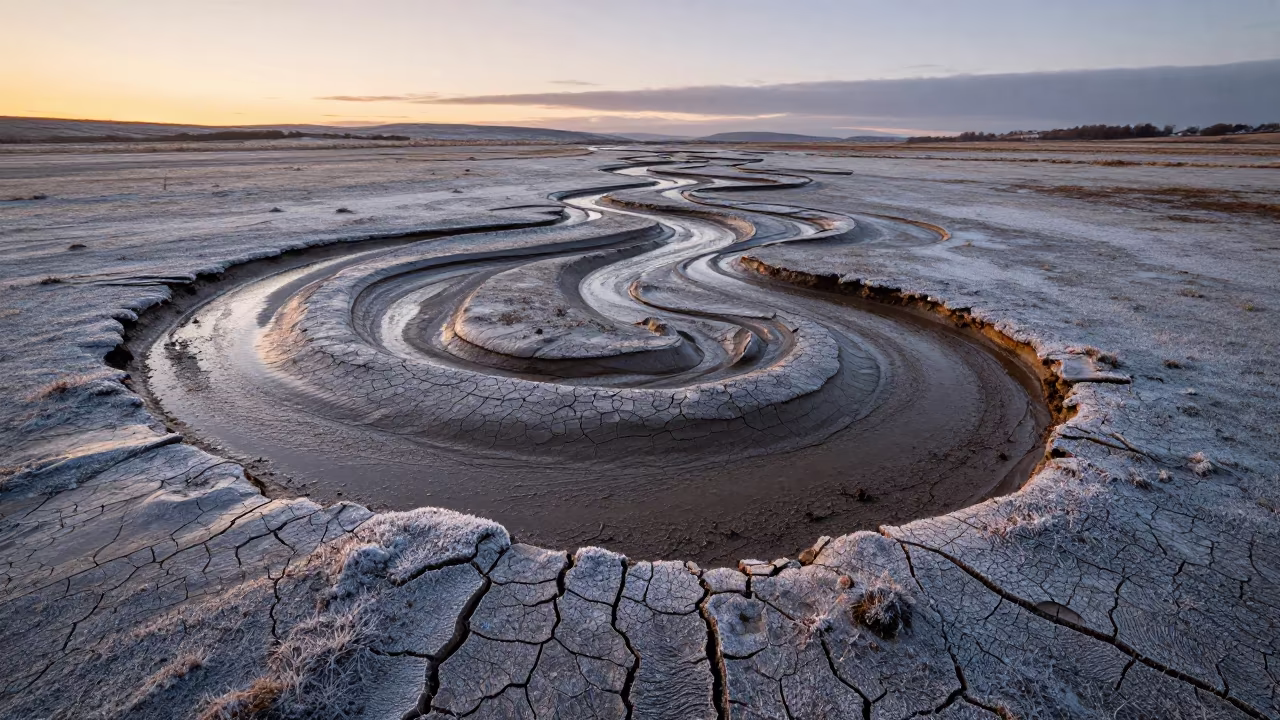 Fractal Mud Delta in Highland Spring in across a floodplain after rain in the Scottish Highlands