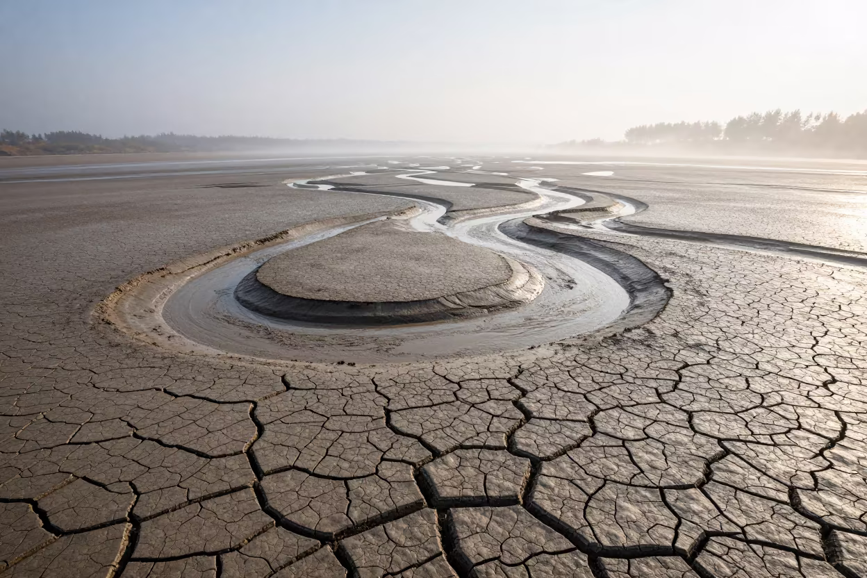 Fractal River Delta Drying Mud Taiwan in across a floodplain after rain in Taiwan