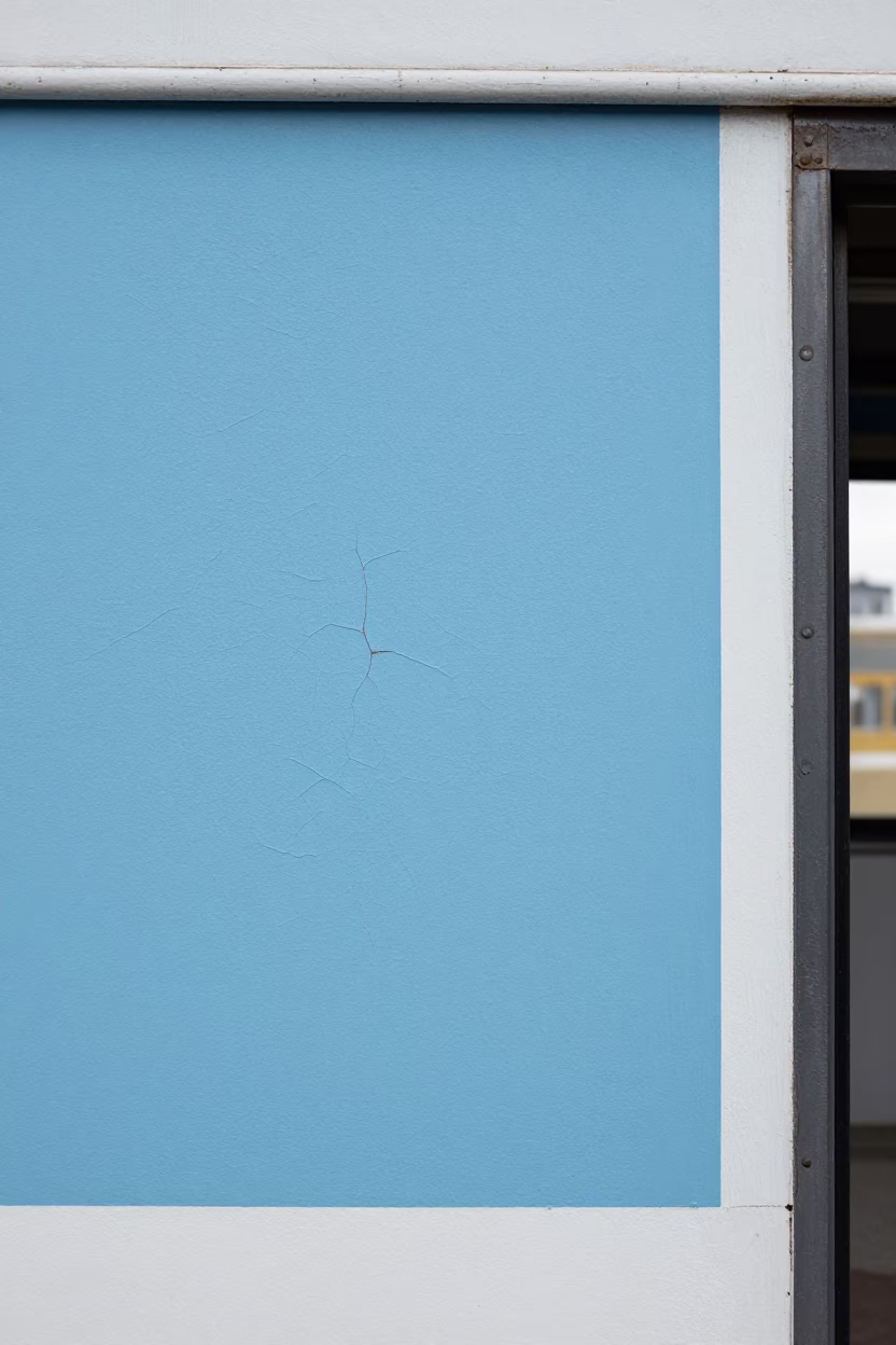 Fractured Blue Paint Crackle in Malatya Terminal in inside a restored train terminal near Malatya
