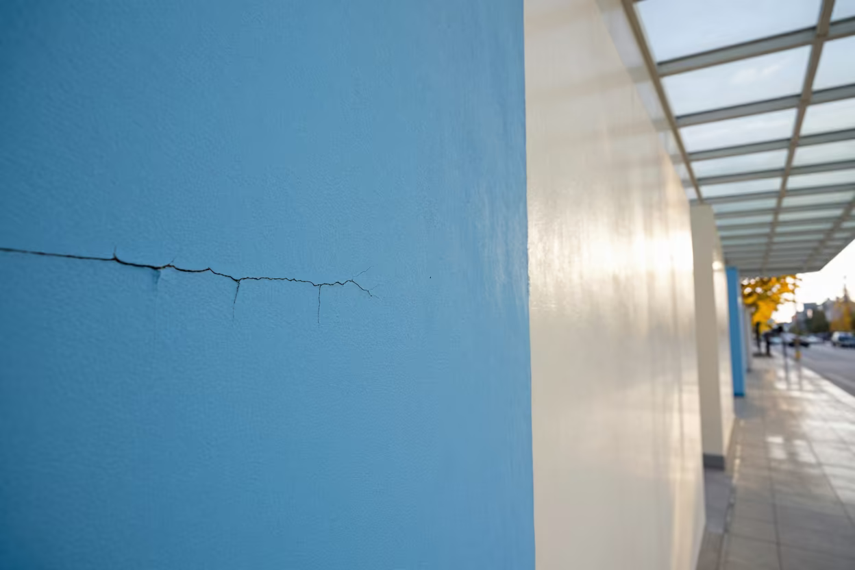 Fractured Blue Paint in Golmud Arcade in inside a glass-roofed arcade in Golmud
