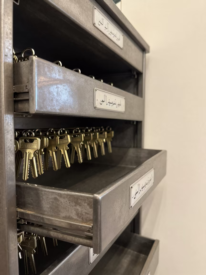 Fragrance Cabinet Key Drawer Reset Late Morning Karachi in at a checkout lane under flat store light near Karachi