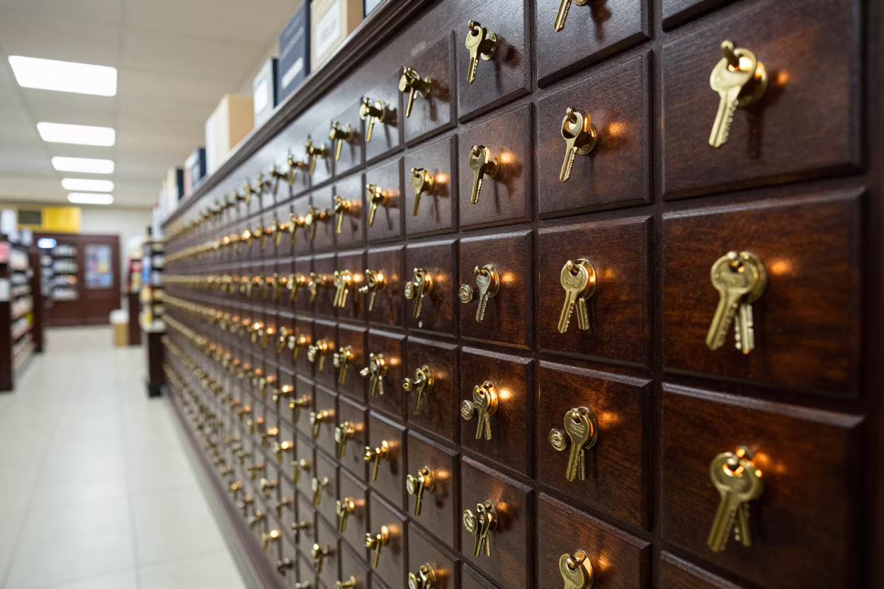 Fragrance Cabinet Key Drawer Reset at Muscat Checkout in at a checkout lane under flat store light near Muscat