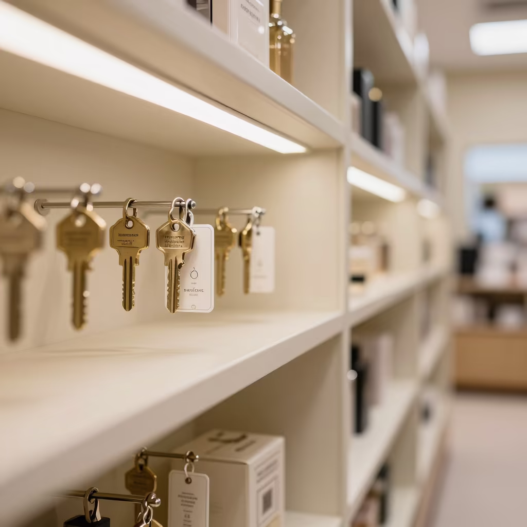 Fragrance Key Drawer Reset Late Afternoon Retail in inside a fitting room corridor near Markham