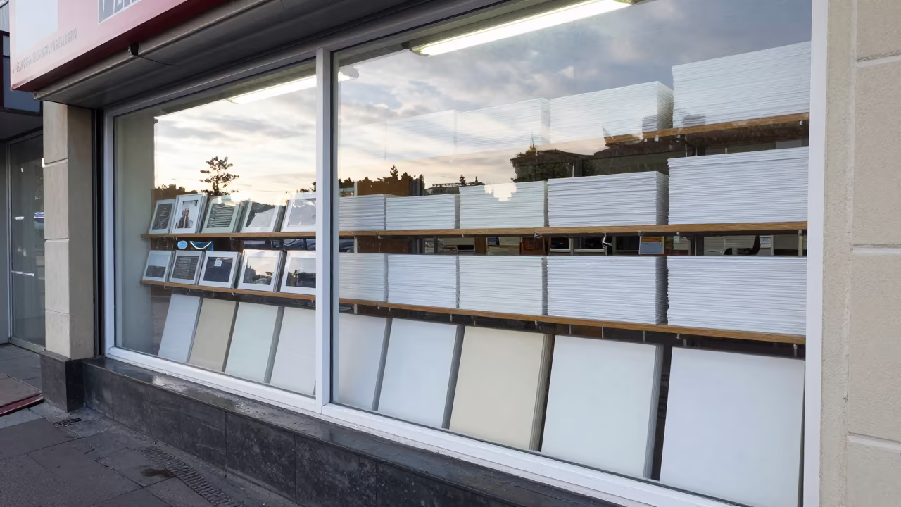 Framing Mat Rack After Rain in Vladivostok in outside a shop window after rain in Vladivostok