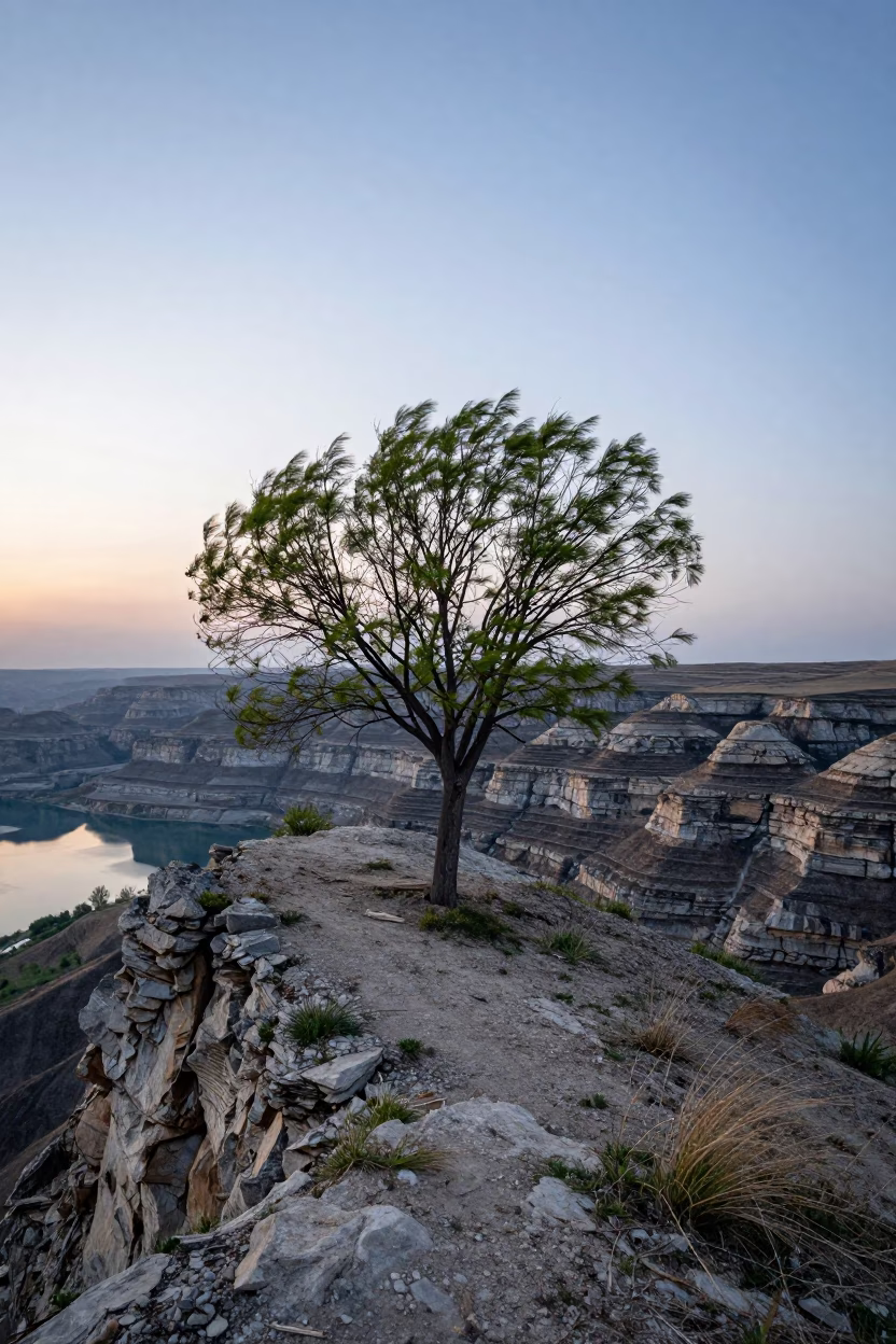 Frankincense Tree on Limestone Cliff Ridge Bishkek in from a ridge above layered foothills near Bishkek