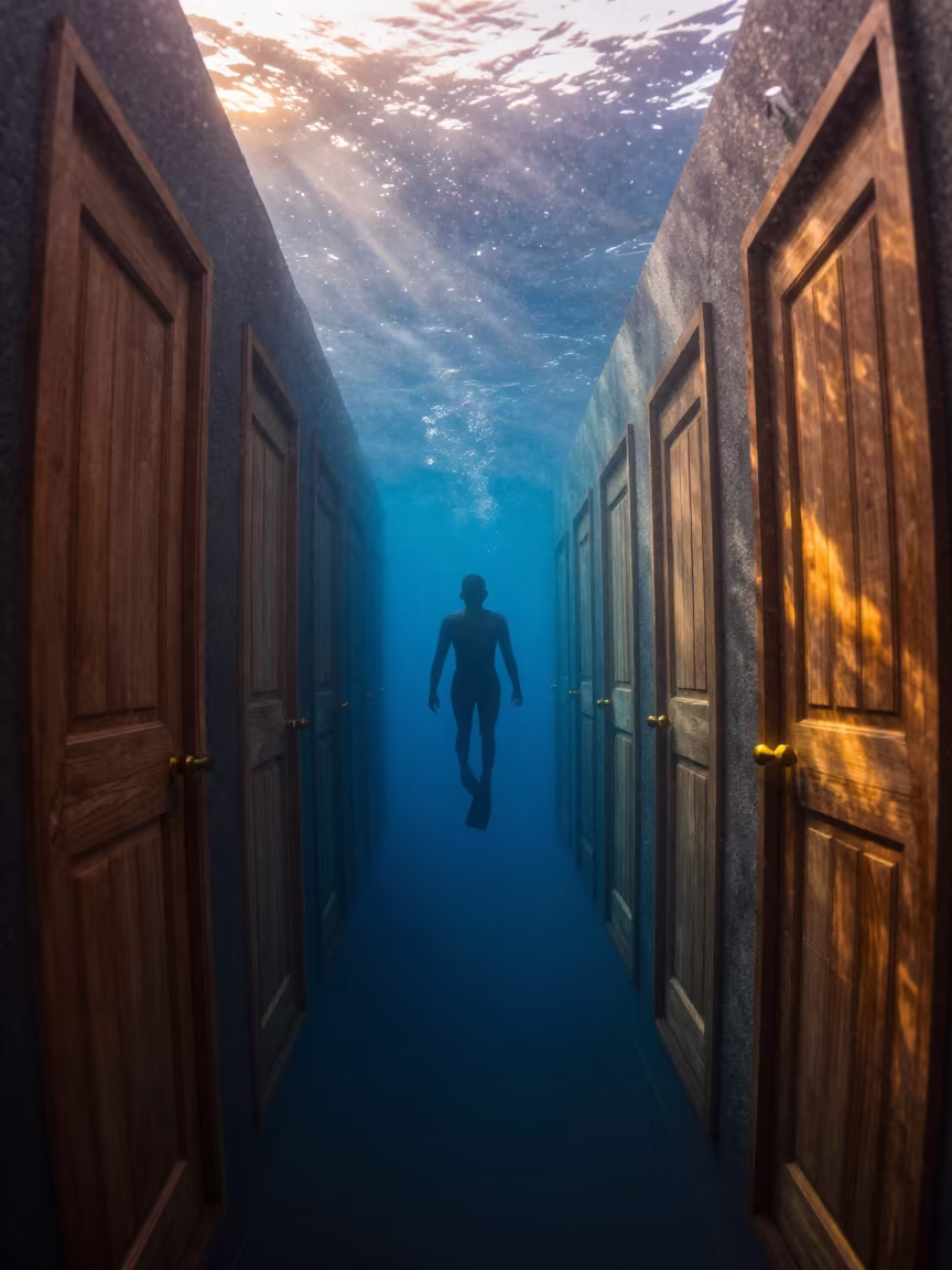 Freediver Silhouette Blue Haze Rainy Dawn in near Mumbai