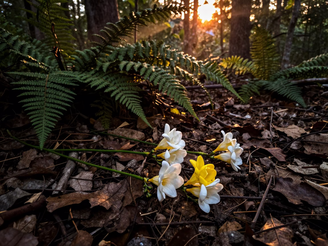 Freesia Spray on Fern Lined Forest Floor in on a fern-lined forest floor in Delaware