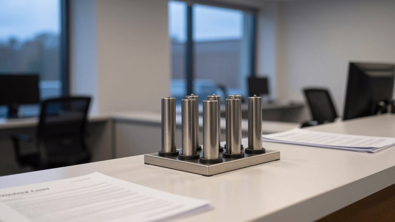 Freetown Office Sample Rack at Evening in at an office reception desk near Freetown