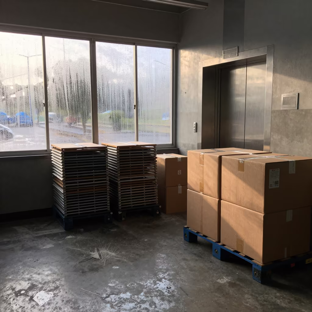 Freight Elevator Lobby Stacked with Dollies in Zapopan in inside a dispatch office above the dock in Zapopan