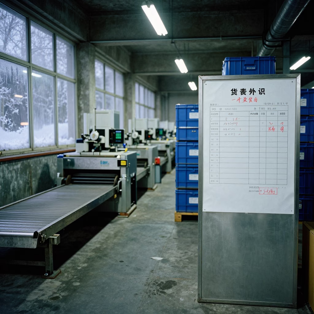 Freight Invoice Board in Tianjin Warehouse Night in inside a warehouse aisle in Tianjin