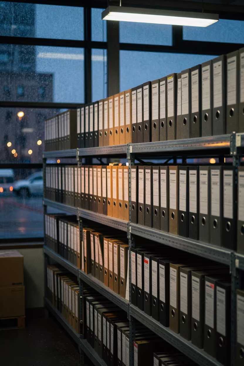 Freight Tariff Binders on Dispatch Shelf in inside a dispatch office above the dock in Kosti