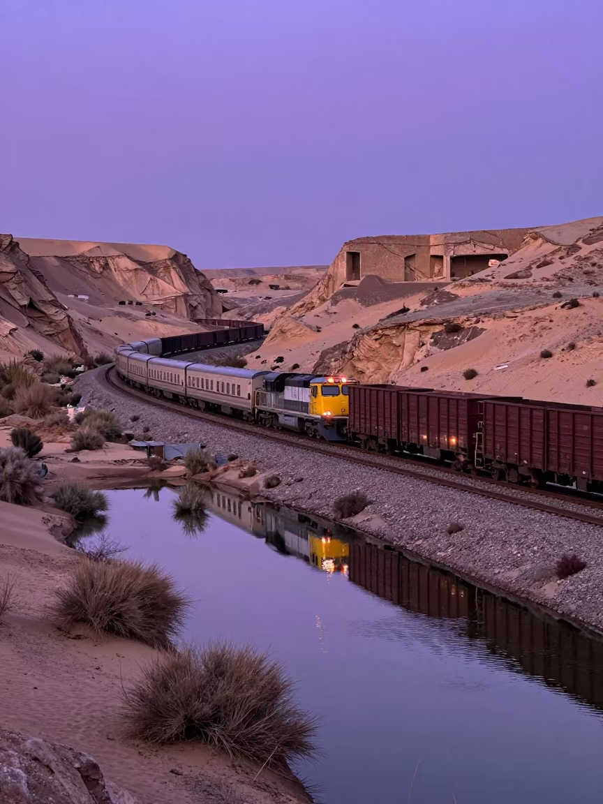 Freight Train Canyon Twilight Reflections Isfahan in on a wind-open causeway near Isfahan