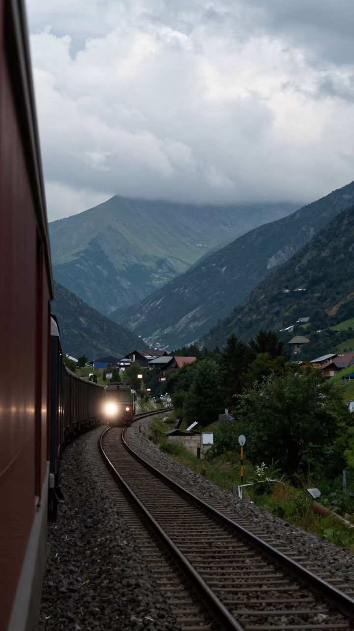 Freight Train Headlight in Austrian Valley in in Austria