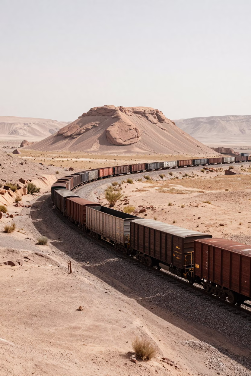 Freight Train Winding Desert Butte Peru in in Peru