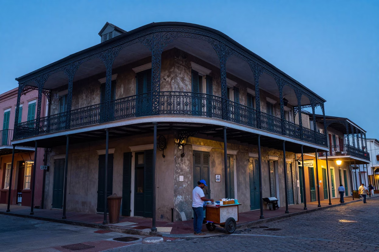 French Quarter at Nautical Dawn Light in New Orleans in in New Orleans, Louisiana, United States