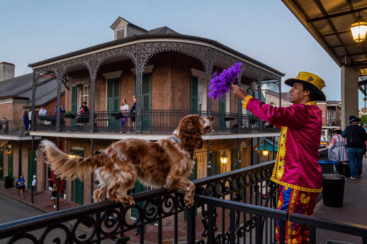 French Quarter Balcony in New Orleans at Blue Hour in in New Orleans, Louisiana, United States