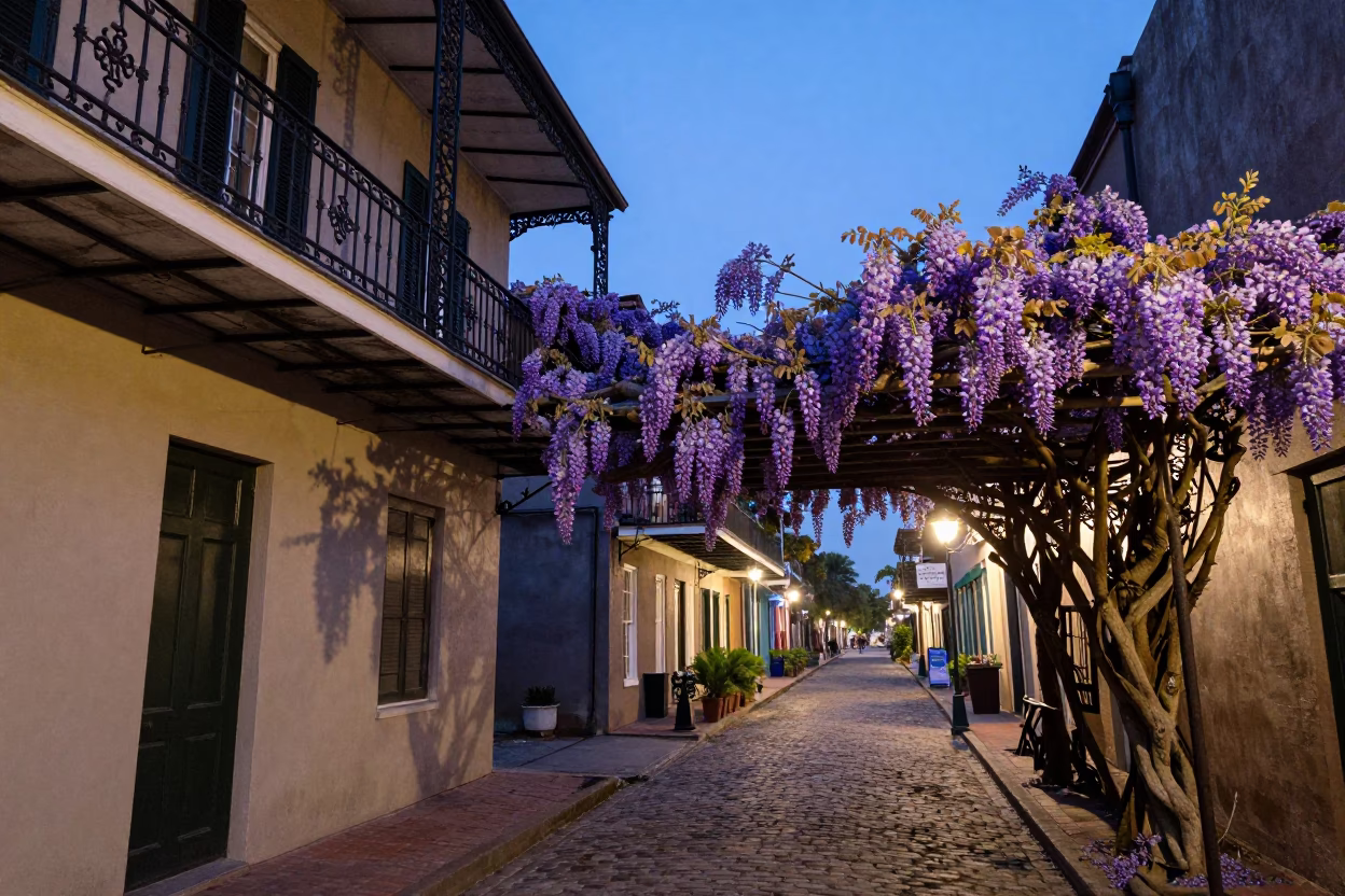 French Quarter in New Orleans at Twilight in in New Orleans, Louisiana, United States