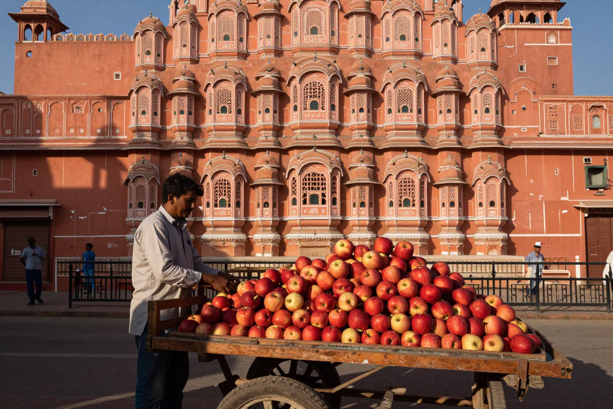Fresh Apples in Jaipur at Honeyed Evening Light in in Jaipur, India