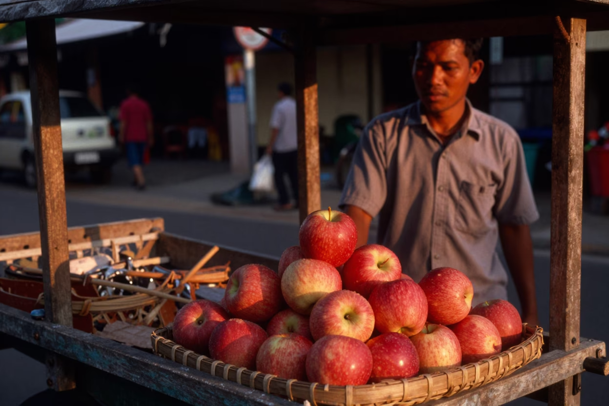 Fresh Apples in Yogyakarta at Copper-toned Light Before Dusk in in Yogyakarta, Indonesia
