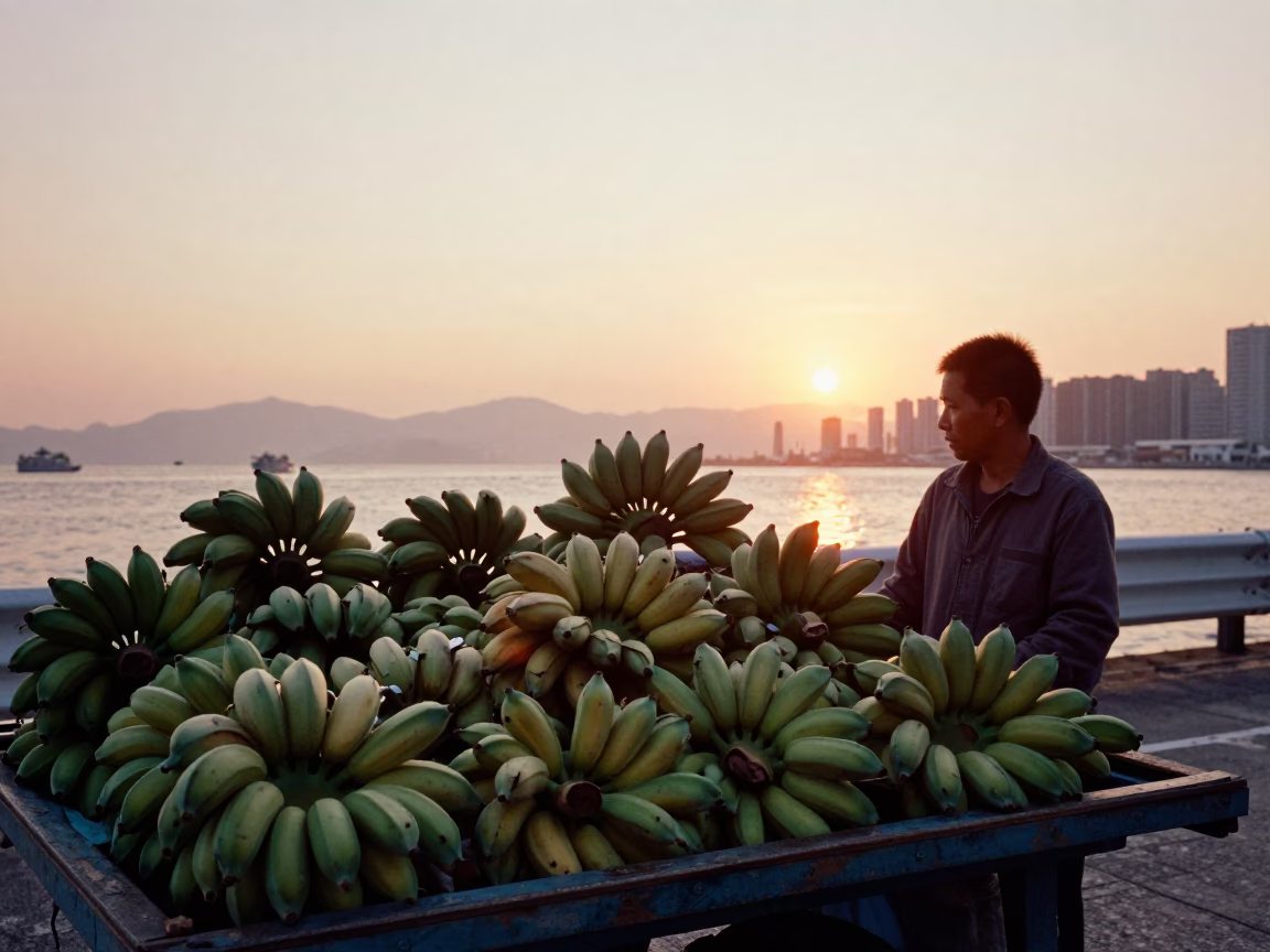 Fresh Bananas in Hong Kong at As The Sun Drops Toward The Horizon in in Hong Kong, Hong Kong