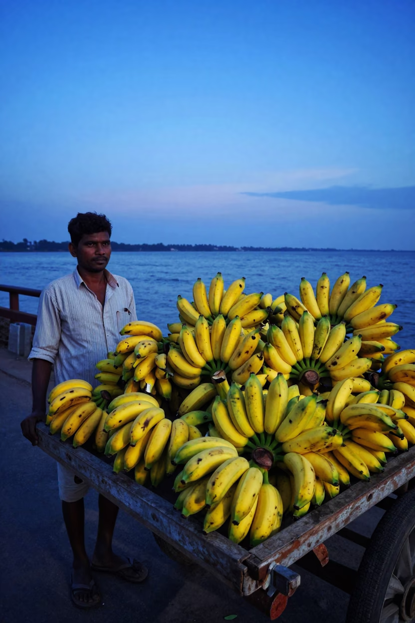 Fresh Bananas in Hyderabad at Nautical Dawn Light in in Hyderabad, India