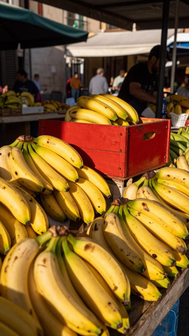 Fresh Bananas in Palermo at Late Afternoon Light in in Palermo, Italy