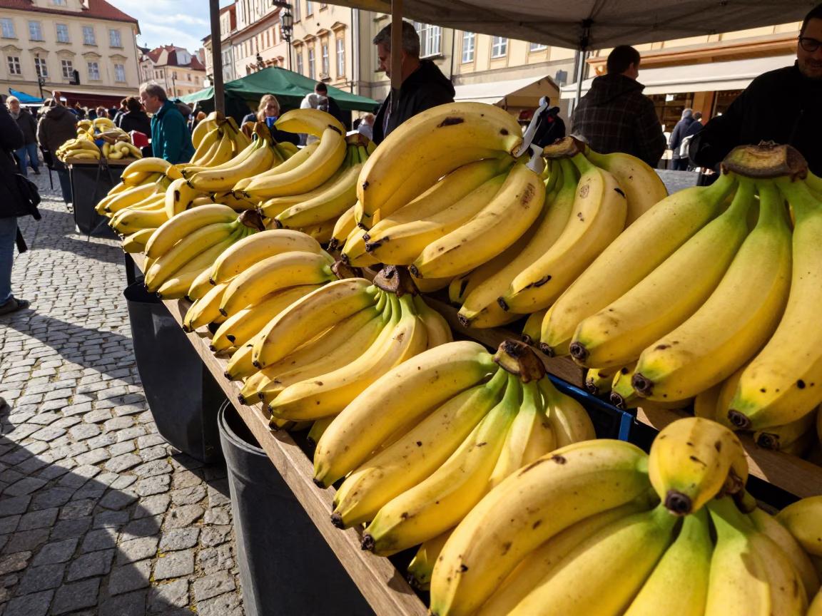Fresh Bananas in Prague at Clear Late-afternoon Light in in Prague, Czech Republic