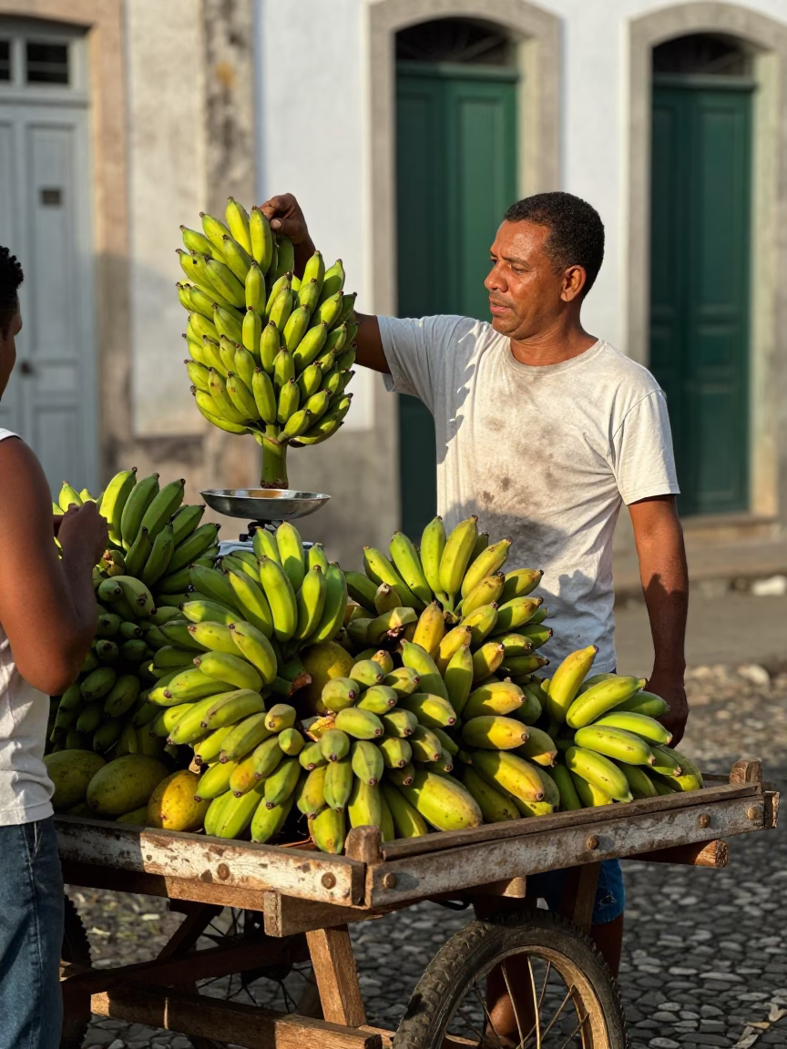 Fresh Bananas in Salvador at The Late Morning Light in in Salvador, Brazil