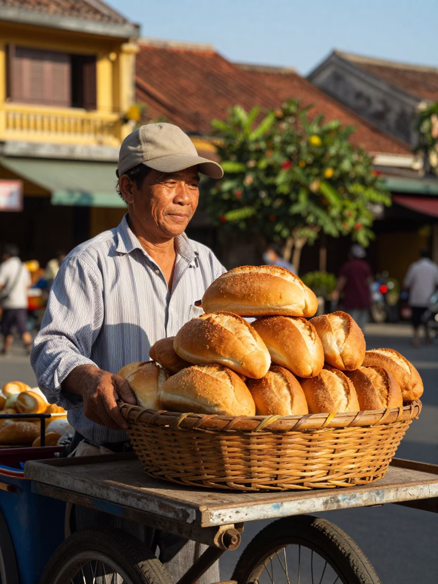 Fresh Bread at Clear Late-afternoon Light in Hoi An in in Hoi An, Vietnam